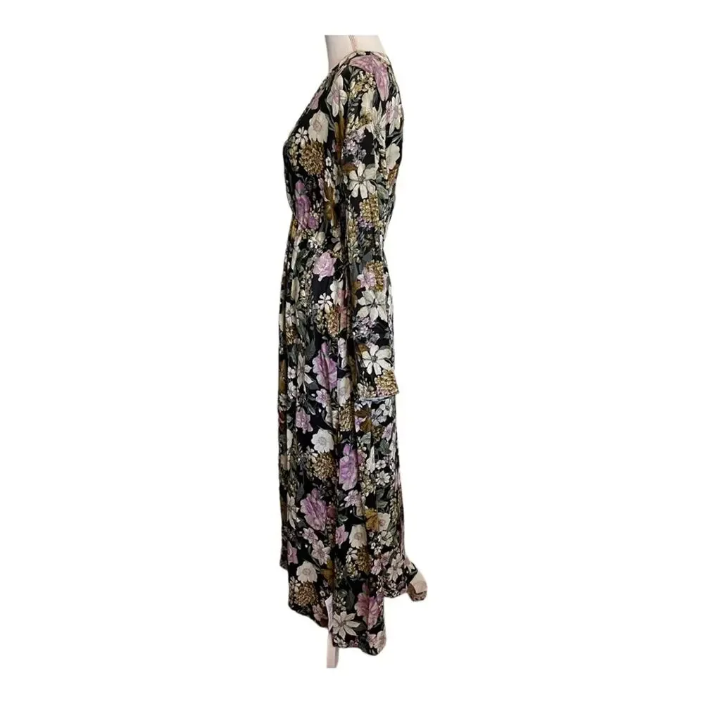 Asos Edition V Neck Oversized Midi Dress Drawstring Waist Floral Print Size 6